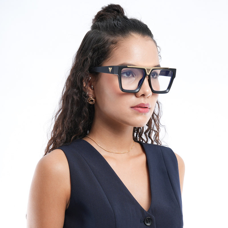 Voyage Exclusive Matt Black & Golden Wayfarer Eyeglasses for Men & Women (1502MG5844-C2)