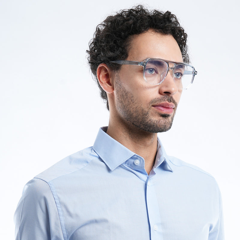 Voyage Light Blue & Clear Wayfarer Eyeglasses for Men & Women (28365MG4376-C4)