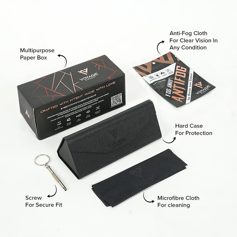 Voyage Exclusive Matt Black & Golden Wayfarer Eyeglasses for Men & Women (1502MG5844-C2)