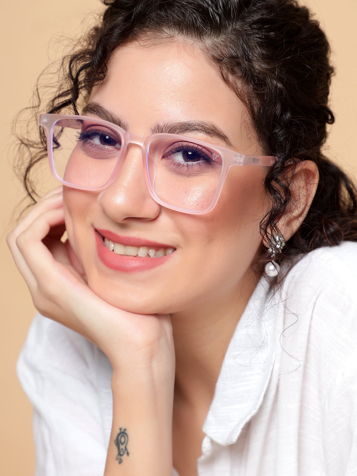 Voyage Air Pink Square Eyeglasses for Men & Women (TR01MG4530-C5)