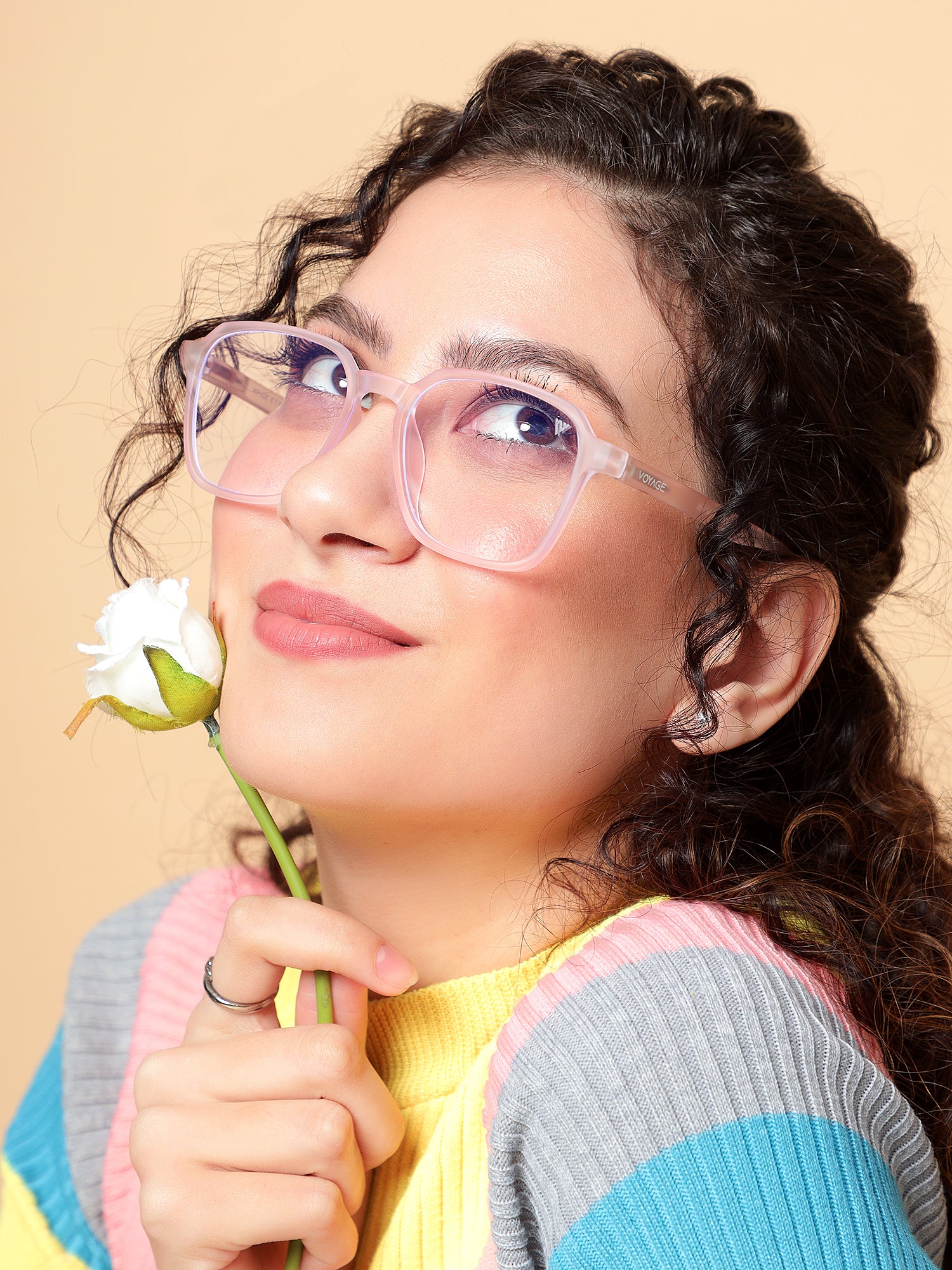 Voyage Air Pink Square Eyeglasses for Men & Women (TR02MG4540-C5)