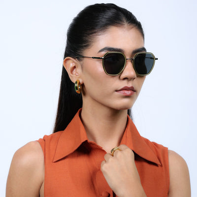 Eyejack Aura Light Green & Grey Hexagonal Polarized Sunglasses for Men & Women (2503PCL1485)