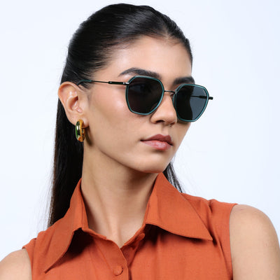 Eyejack Aura Sea Green & Grey Hexagonal Polarized Sunglasses for Men & Women (2503PCL1483)