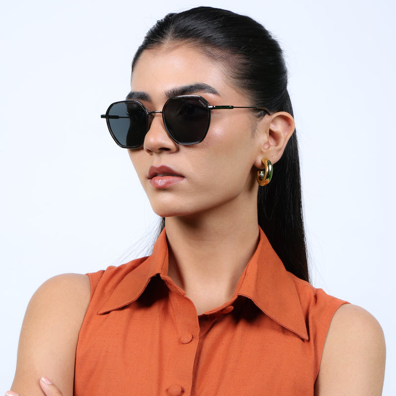 Eyejack Aura Demi Brown & Grey Hexagonal Polarized Sunglasses for Men & Women (2503PCL1488)