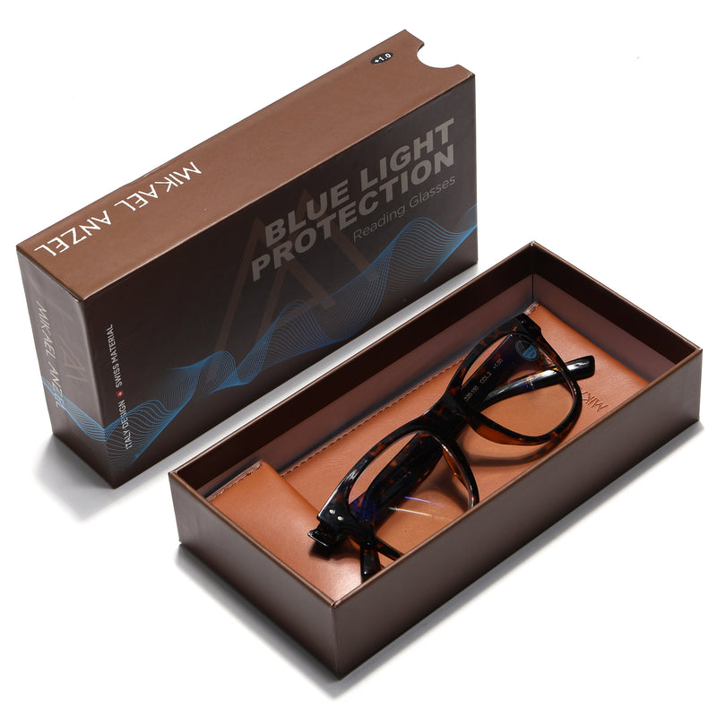 Mikael Anzel | Demi Brown Wayfarer | Blue Light Protection Reading Eyeglasses