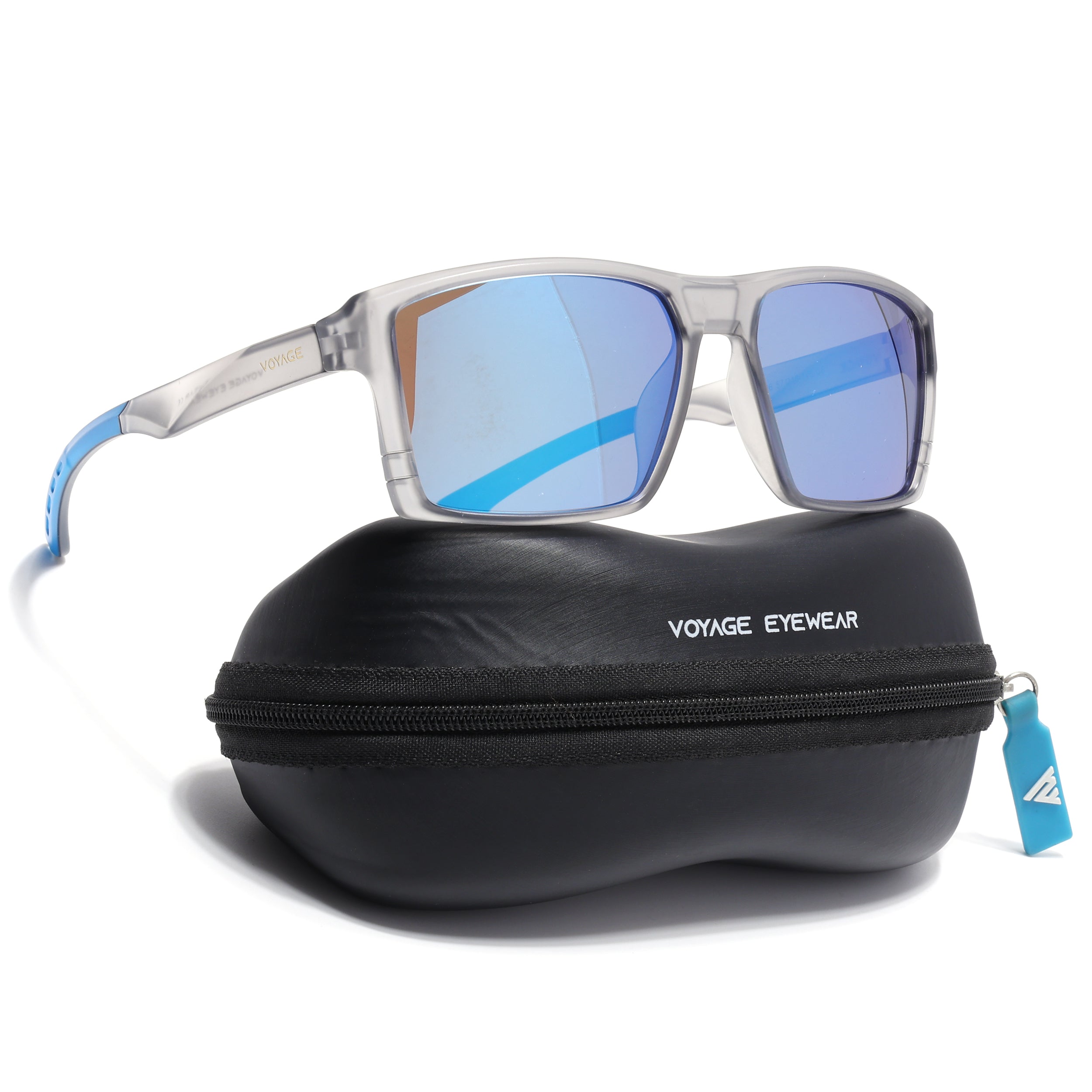 Square Polarized Sunglasses | Blue Lens | Grey Frame - PMG6745