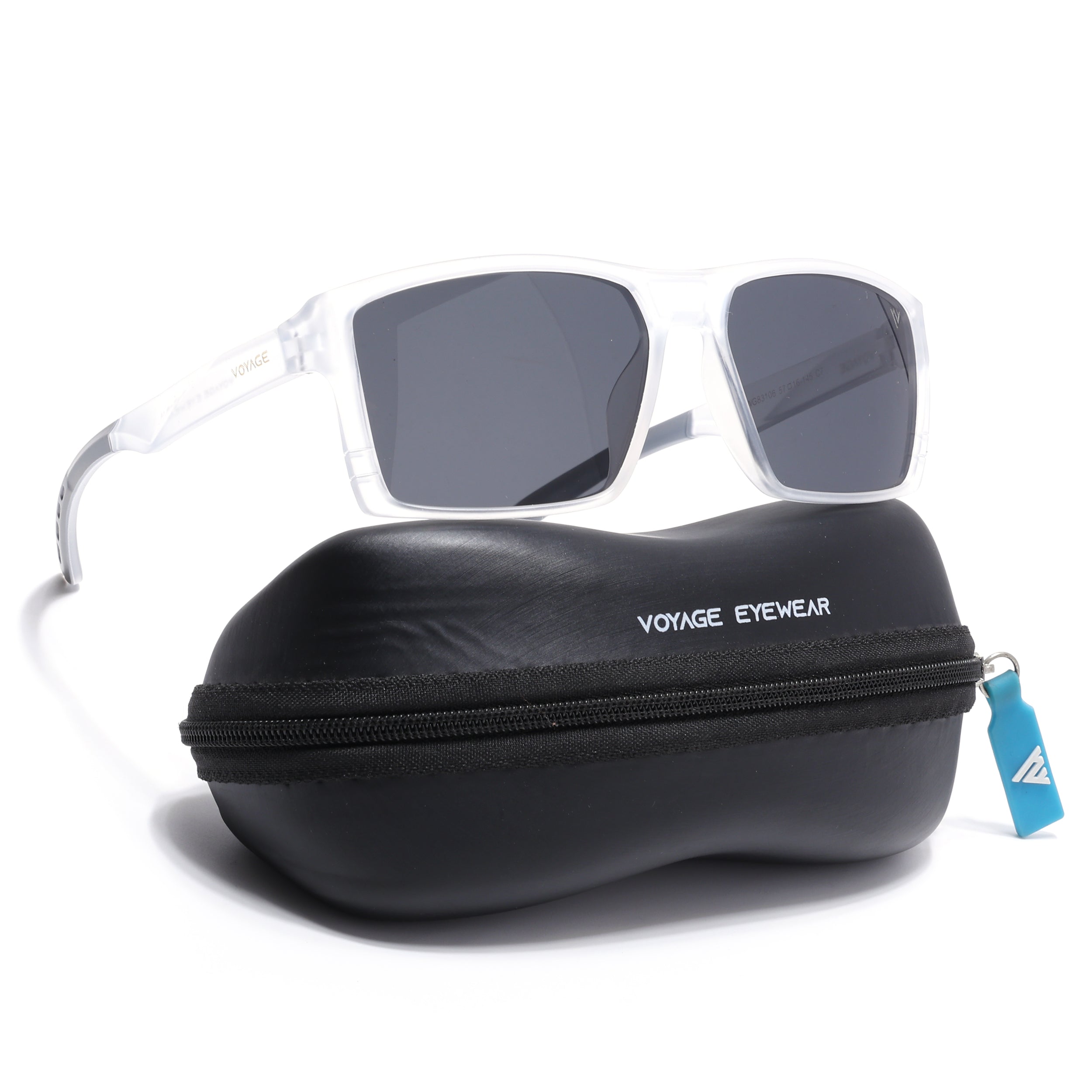 Square Polarized Sunglasses | Black Lens | Transparent Frame - PMG6747