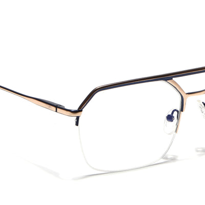 Voyage Golden & Navy Blue Half Rim Eyeglasses for Men & Women (73017FMG7094-C2)