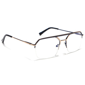 Voyage Golden & Navy Blue Half Rim Eyeglasses for Men & Women (73017FMG7094-C2)