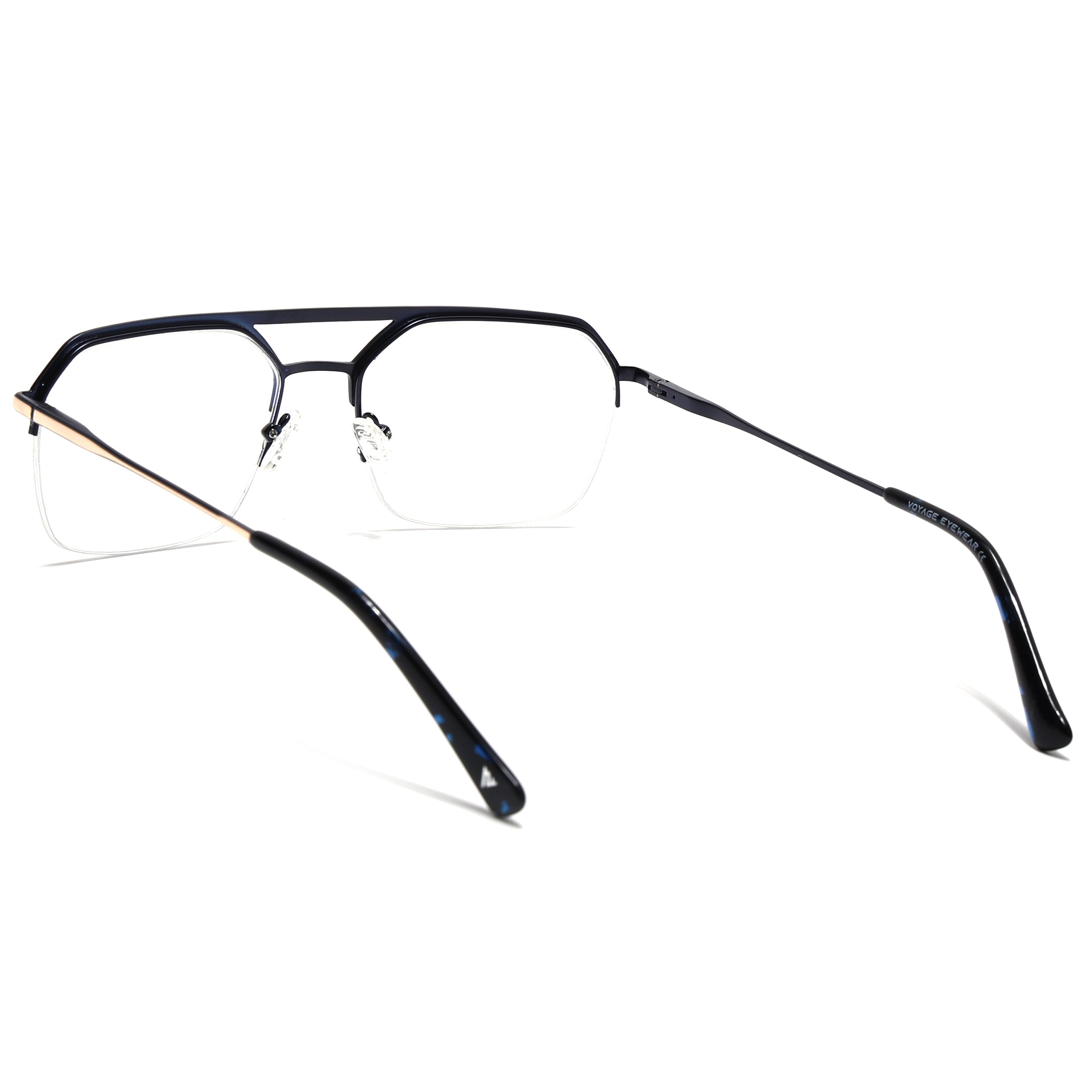 Voyage Golden & Navy Blue Half Rim Eyeglasses for Men & Women (73017FMG7094-C2)