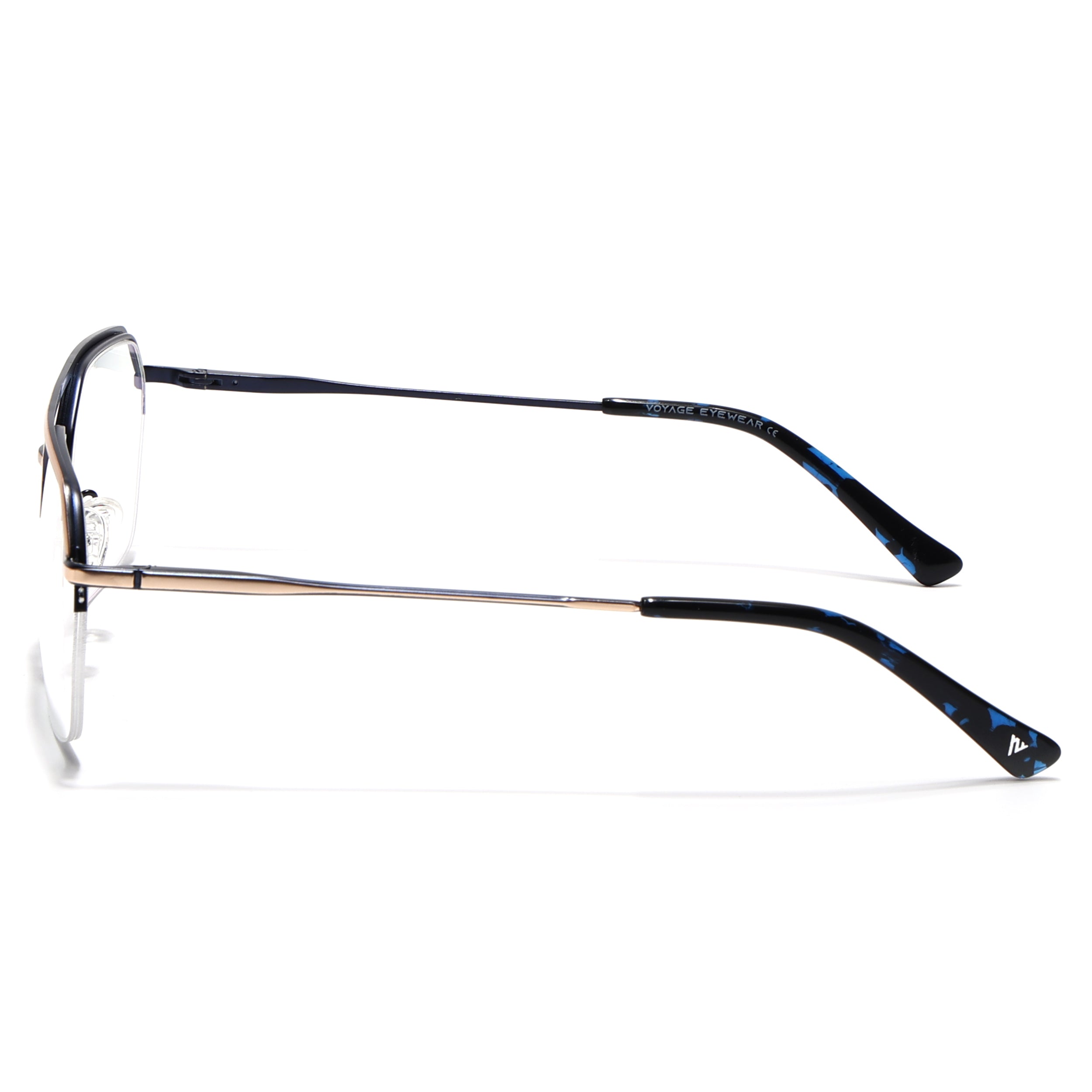 Voyage Golden & Navy Blue Half Rim Eyeglasses for Men & Women (73017FMG7094-C2)