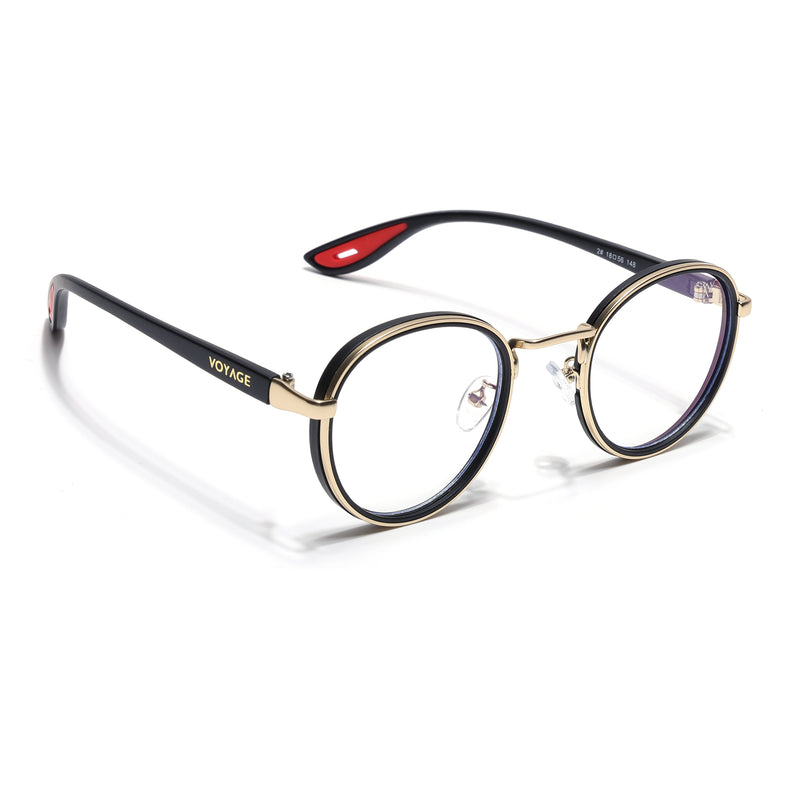 Pilot | Golden & Black Round Eyeglasses for Men & Women | 2#MG6671-C4