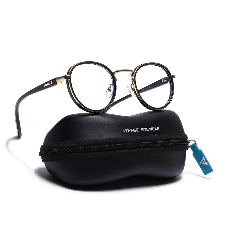 Pilot | Golden & Black Round Eyeglasses for Men & Women | 2#MG6671-C4