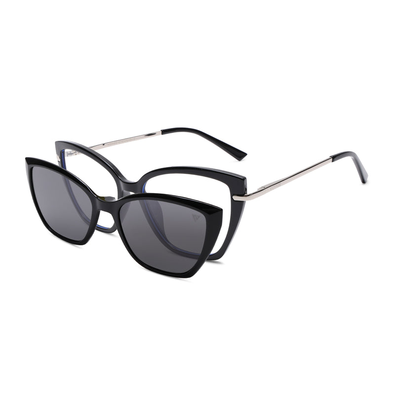 Voyage Glam Black Cateye TR Clip-On Polarized Sunglasses for Women (10017PMG4817-C1)