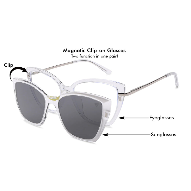 Voyage Glam Transparent Cateye TR Clip-On Polarized Sunglasses for Women (10017PMG4819-C2)