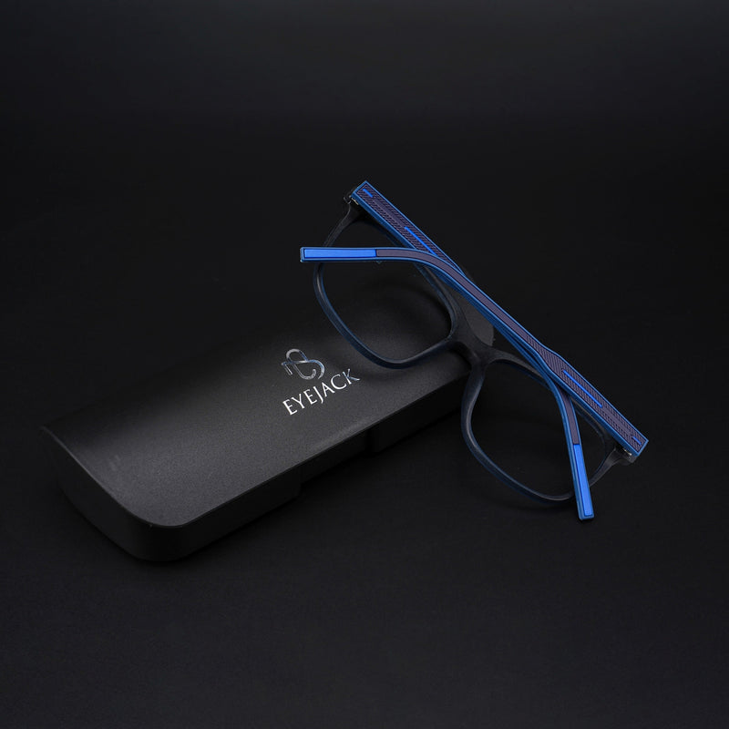 Eyejack Rush Navy Blue Square Eyeglasses for Men & Women (1003CL662-C8)