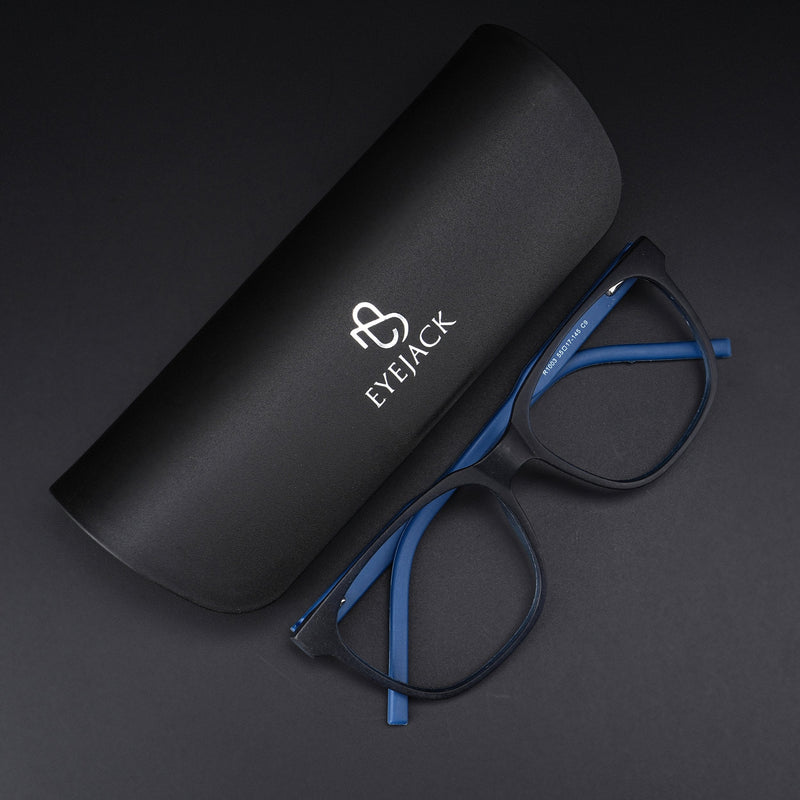 Eyejack Rush Navy Blue Square Eyeglasses for Men & Women (1003CL662-C8)