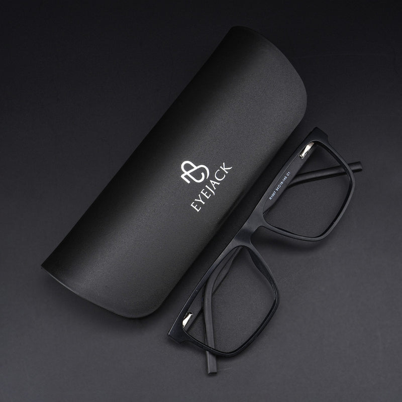 Eyejack Rush Matt Black Square Eyeglasses for Men & Women (1007CL701-C7)