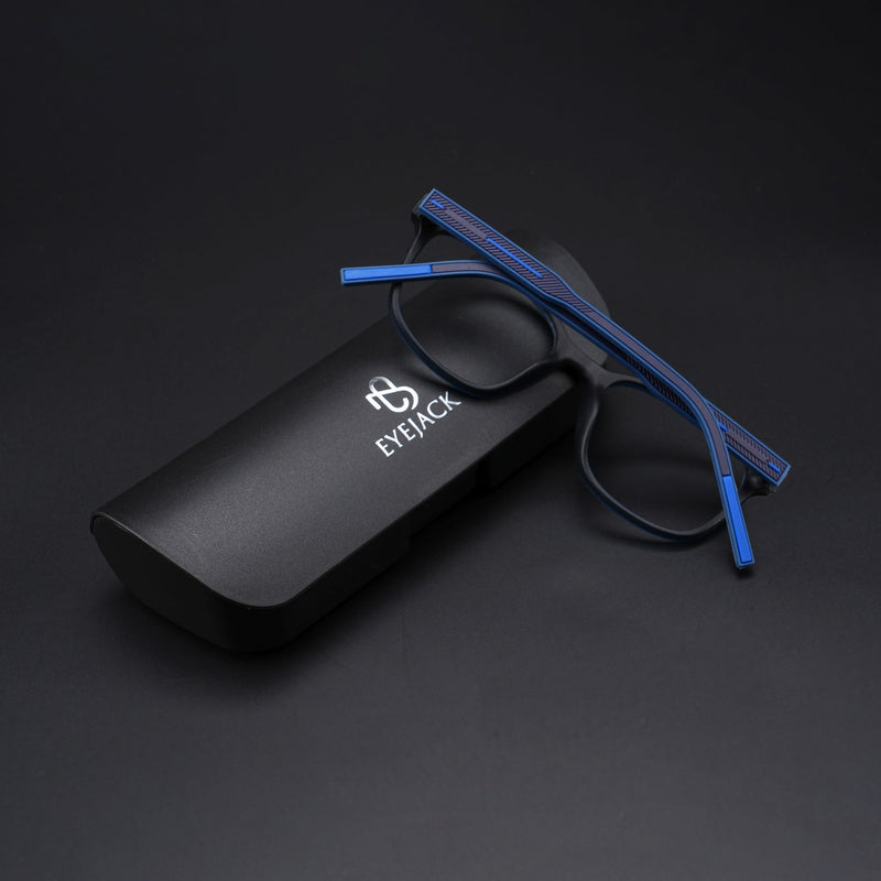 Eyejack Rush Navy Blue Square Eyeglasses for Men & Women (1009CL722-C8)