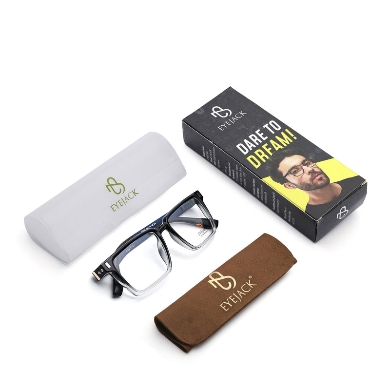 Eyejack Black & Transparent Rectangle Eyeglasses for Men & Women (162001FCL2439)
