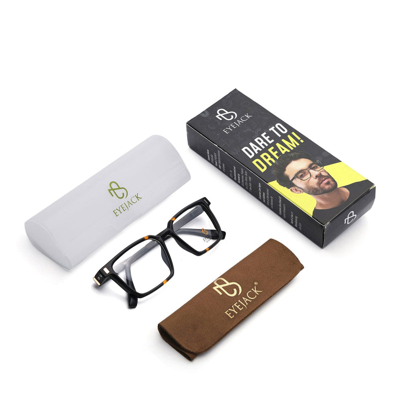 Eyejack Black & Brown Rectangle Eyeglasses for Men & Women (162002FCL2450)