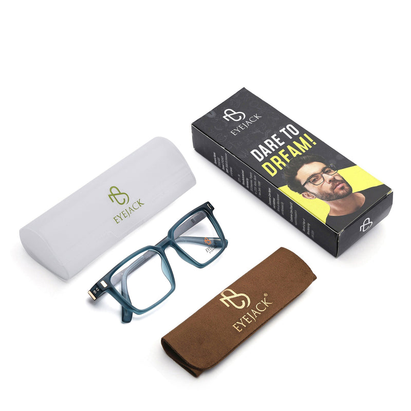 Eyejack Sea Green Rectangle Eyeglasses for Men & Women (162002FCL2455)