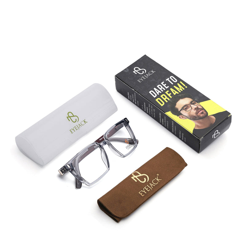 Eyejack Transparent Grey Wayfarer Eyeglasses for Men & Women (162005FCL2489)