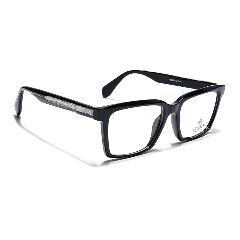 Eyejack Shine Black Rectangle Eyeglasses for Men & Women (163004FCL2261)