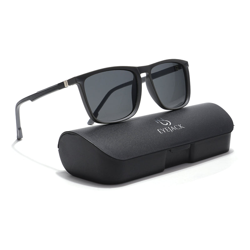 Eyejack Coal Square Polarized Sunglasses for Men & Women (Black Lens | Grey Frame - 17001PCL745)