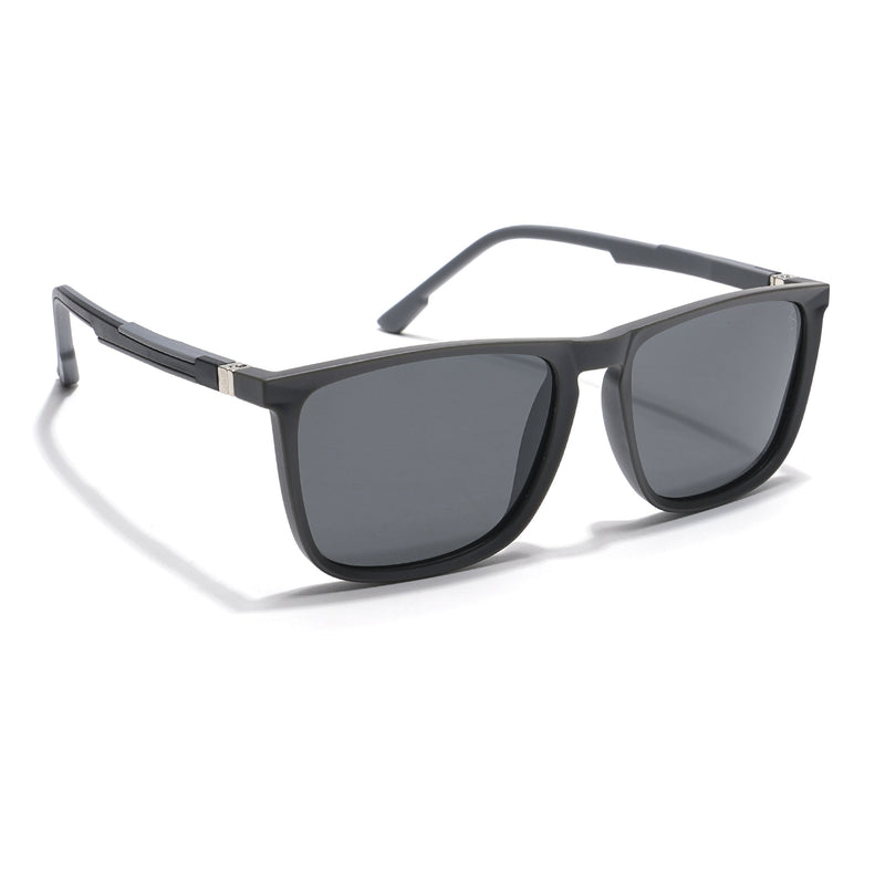Eyejack Coal Square Polarized Sunglasses for Men & Women (Black Lens | Grey Frame - 17001PCL745)