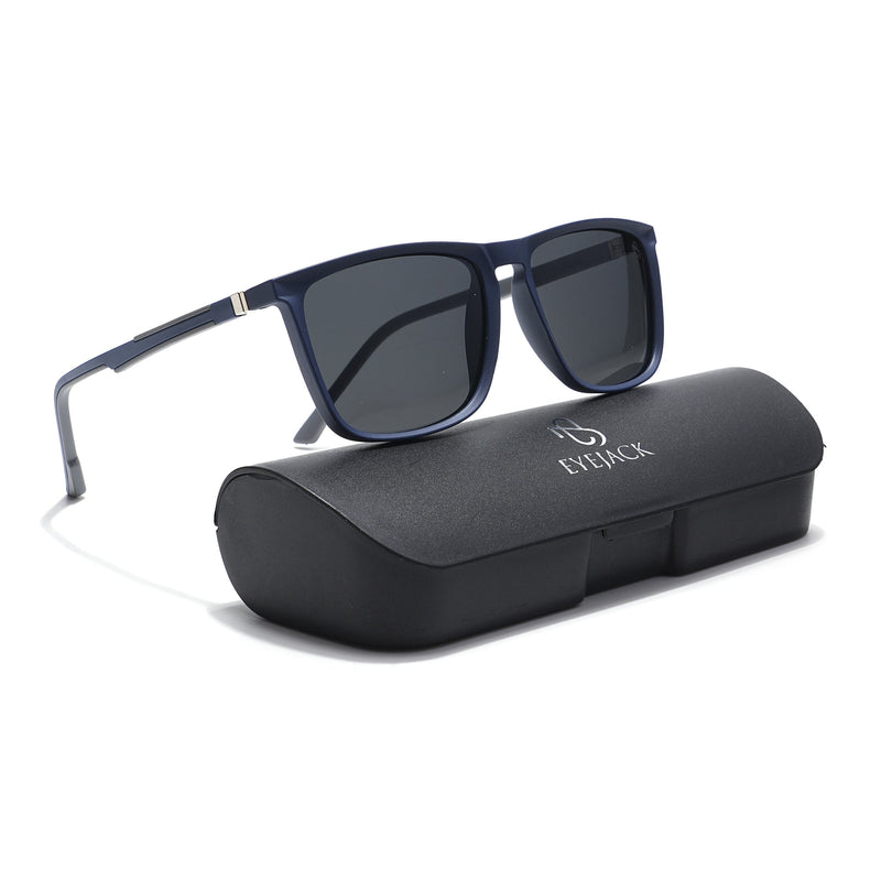 Eyejack Coal Square Polarized Sunglasses for Men & Women (Black Lens | Navy Blue Frame - 17001PCL746)