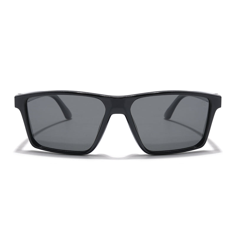 Eyejack Rectangle Polarized Sunglasses for Men & Women (Black Lens | Grey Frame - 17003PCL749)