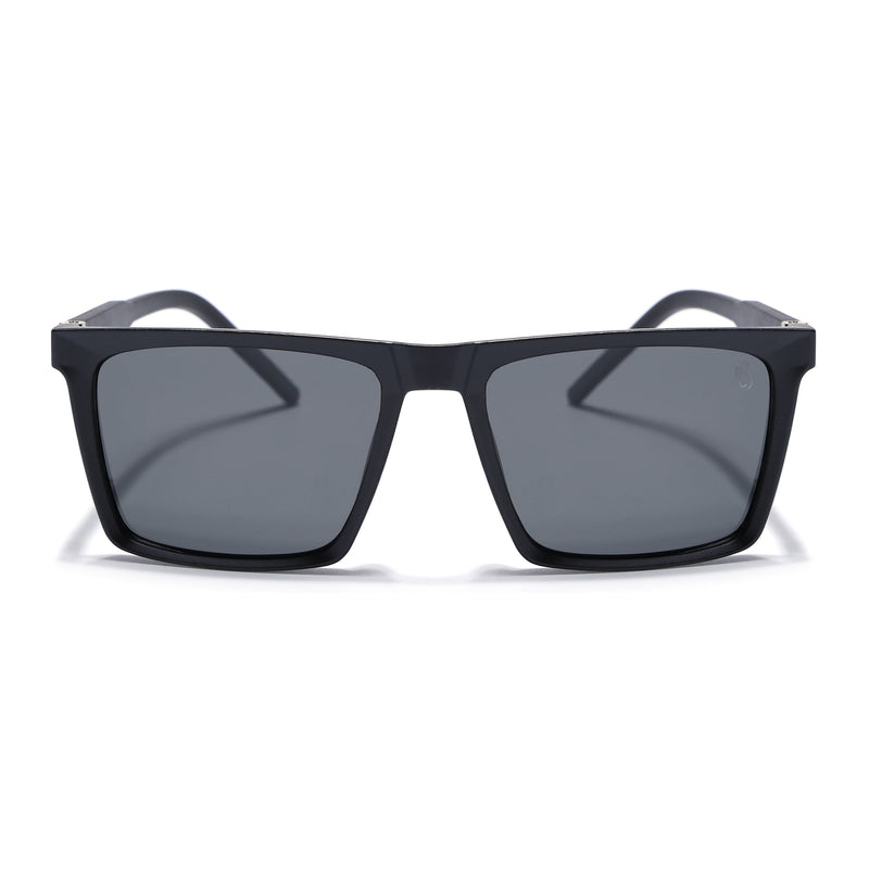 Eyejack Square Polarized Sunglasses for Men & Women (Black Lens | Black Frame - 17014PCL766)