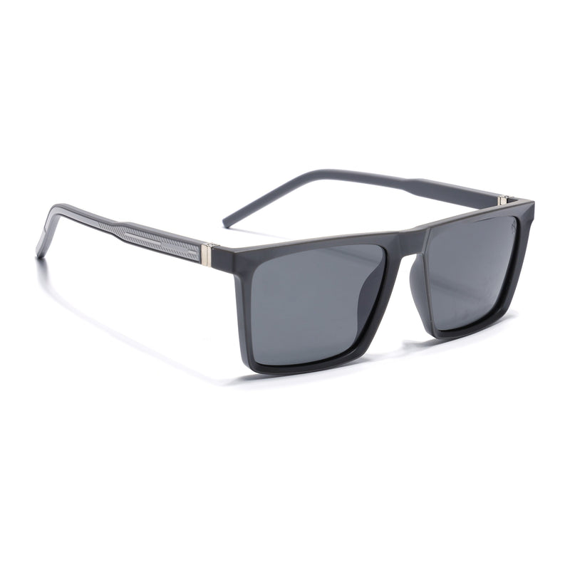 Eyejack Square Polarized Sunglasses for Men & Women (Black Lens | Grey Frame - 17014PCL767)