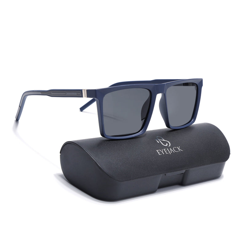 Eyejack Square Polarized Sunglasses for Men & Women (Black Lens | Navy Blue Frame - 17014PCL768)