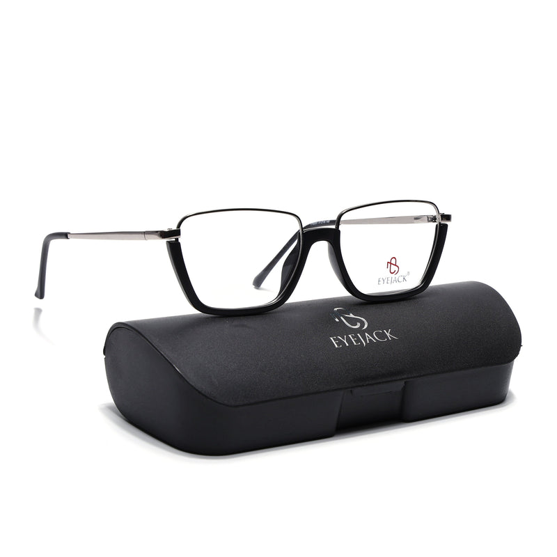 Eyejack Skyline Silver & Black Square Eyeglasses for Men & Women (170203FCL1997-C2)