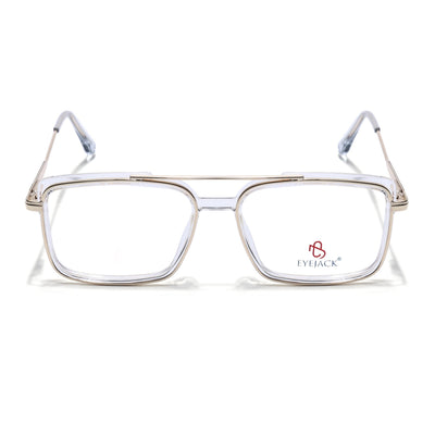 Eyejack Skyline Golden & Transparent Rectangle Eyeglasses for Men & Women (170205FCL2016-C5)