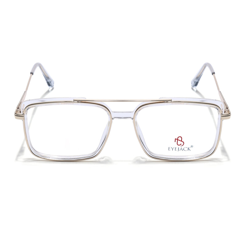 Eyejack Skyline Golden & Transparent Rectangle Eyeglasses for Men & Women (170205FCL2016-C5)