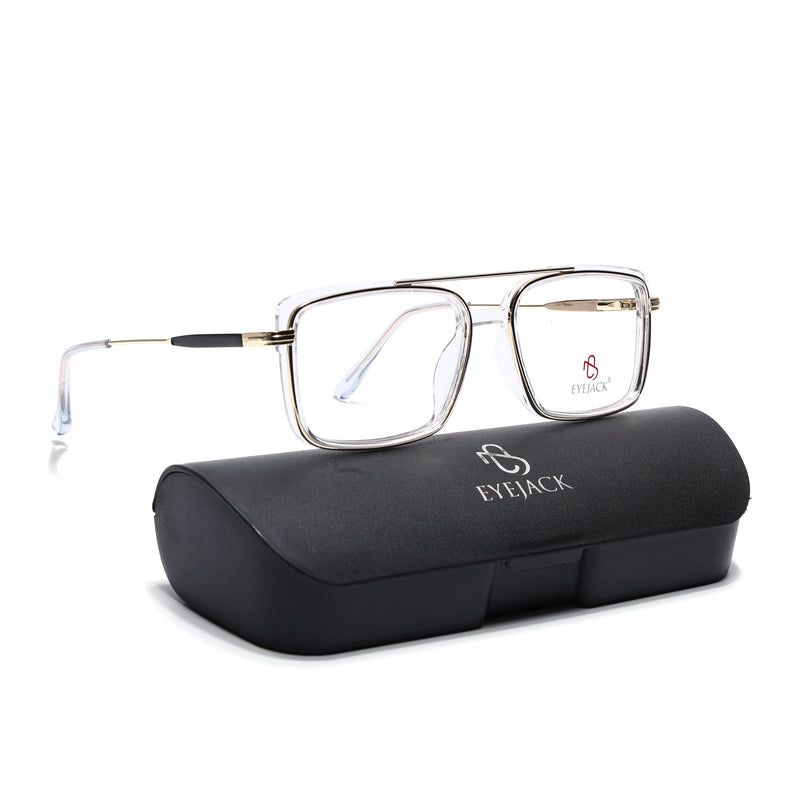 Eyejack Skyline Golden & Transparent Rectangle Eyeglasses for Men & Women (170205FCL2016-C5)