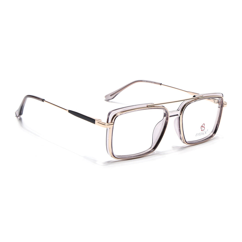Eyejack Skyline Golden & Grey Rectangle Eyeglasses for Men & Women (170205FCL2017-C6)