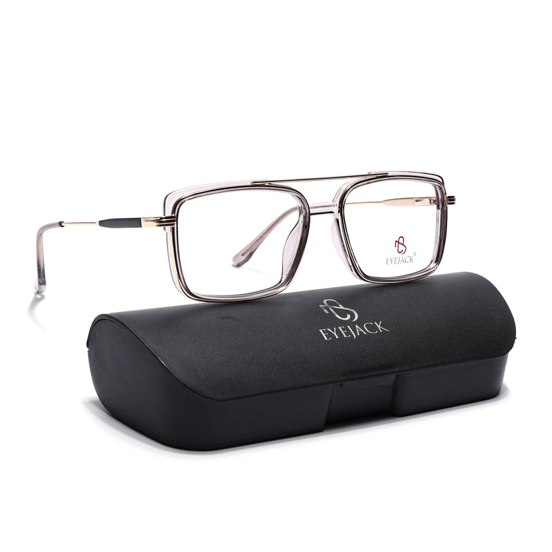 Eyejack Skyline Golden & Grey Rectangle Eyeglasses for Men & Women (170205FCL2017-C6)