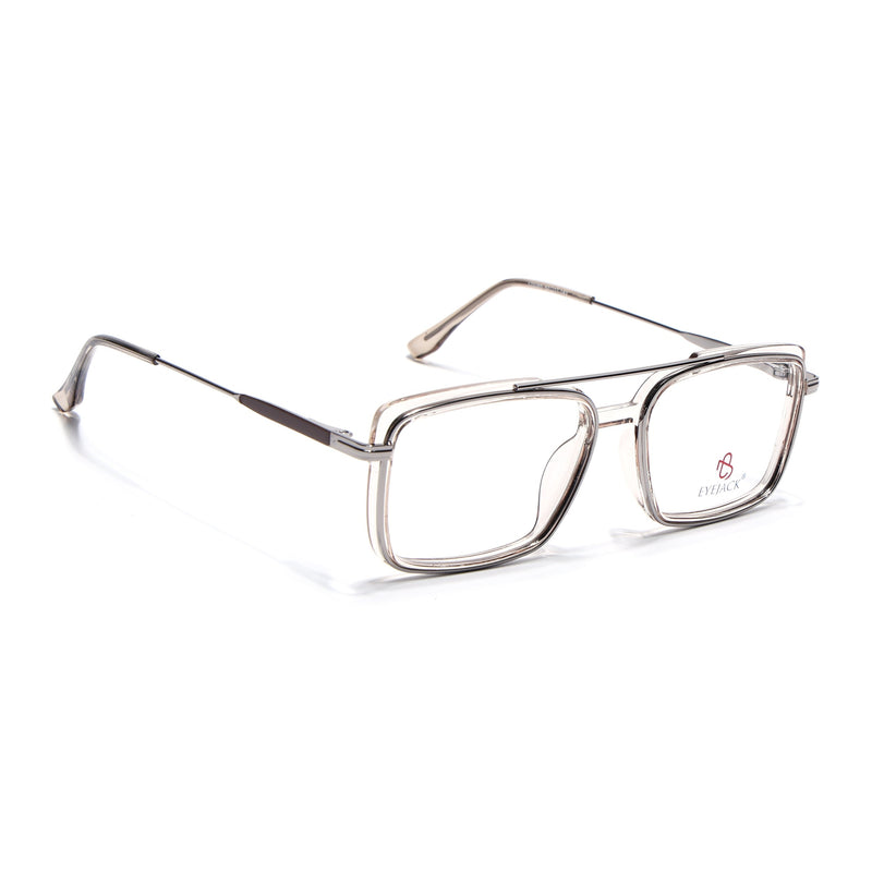 Eyejack Skyline Silver & Transparent Rectangle Eyeglasses for Men & Women (170205FCL2018-C7)