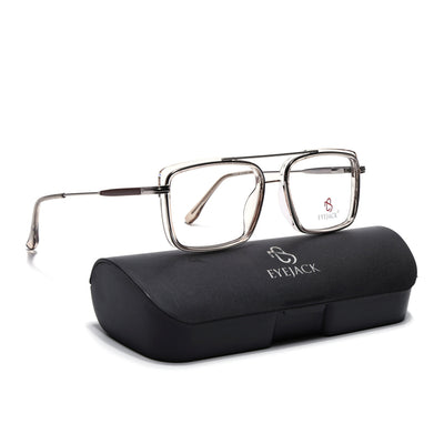 Eyejack Skyline Silver & Transparent Rectangle Eyeglasses for Men & Women (170205FCL2018-C7)