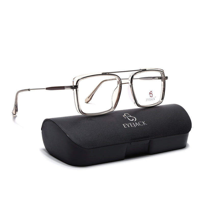 Eyejack Skyline Silver & Transparent Rectangle Eyeglasses for Men & Women (170205FCL2018-C7)