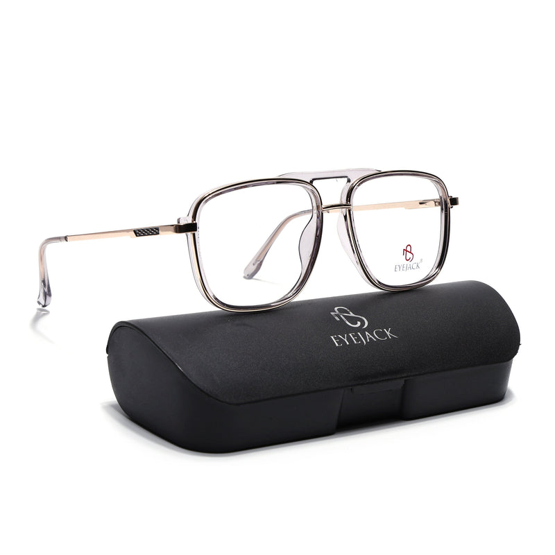 Eyejack Skyline Golden & Grey Wayfarer Eyeglasses for Men & Women (170206FCL2023-C5)