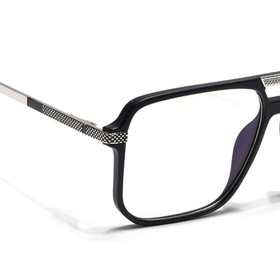 EyeJack Titex Matt Black & Silver Wayfarer Eyeglasses for Men & Women (18901CL249-C1)