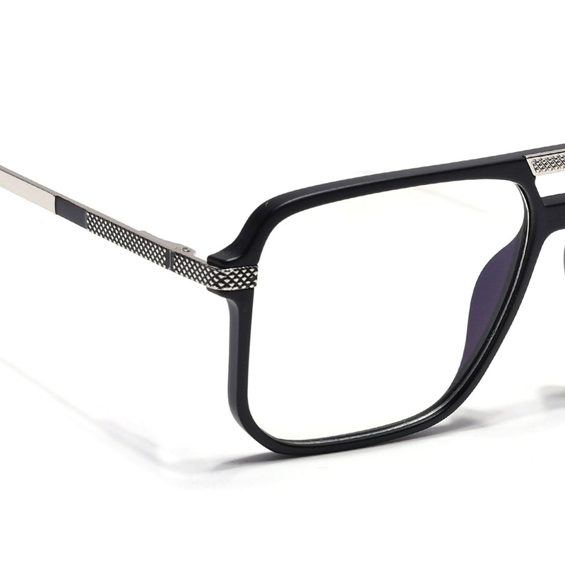 EyeJack Titex Matt Black & Silver Wayfarer Eyeglasses for Men & Women (18901CL249-C1)