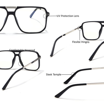 EyeJack Titex Matt Black & Silver Wayfarer Eyeglasses for Men & Women (18901CL249-C1)