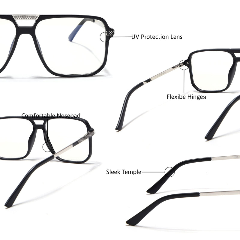 EyeJack Titex Matt Black & Silver Wayfarer Eyeglasses for Men & Women (18901CL249-C1)