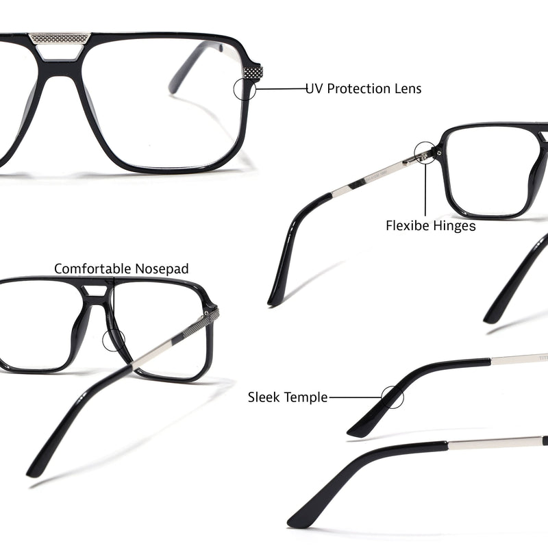 EyeJack Titex Shine Black & Silver Wayfarer Eyeglasses for Men & Women (18901CL250-C2)
